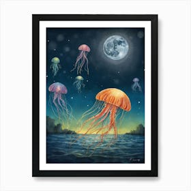 Jellyfish At Night 1 Poster