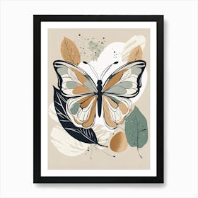 Boho Minimalist Butterfly with Leaves v6 Art Print