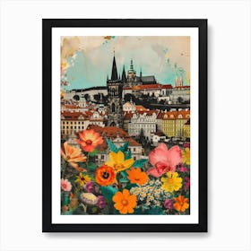 Prague   Floral Retro Collage Style 4 Art Print