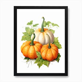Pie Pumpkin Watercolour Illustration 1 Art Print