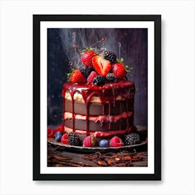 Chocolate Cake With Berries sweet food Art Print