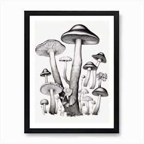 Mushroom Drawing B&W 4 Art Print