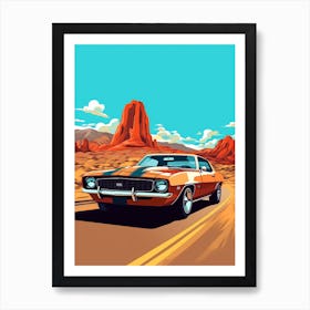 A Chevrolet Camaro Car In Route 66 Flat Illustration 3 Art Print