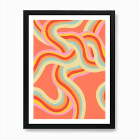 Peachy Groovy Rainbow Waves Art Print