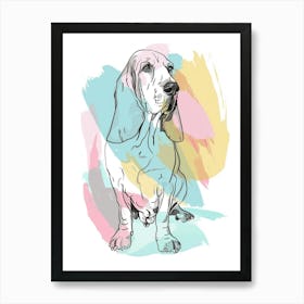 Basset Hound Dog Pastel Line Painting 4 Art Print