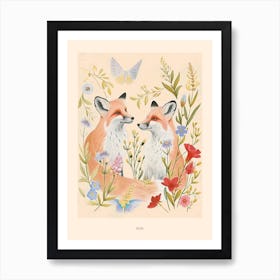 Folksy Floral Animal Drawing Fox 9 Poster Art Print