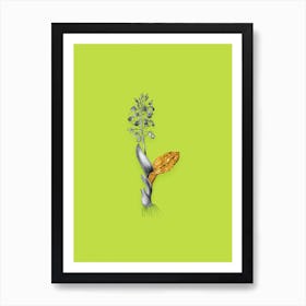 Vintage Brown Widelip Orchid Black and White Gold Leaf Floral Art on Chartreuse Art Print