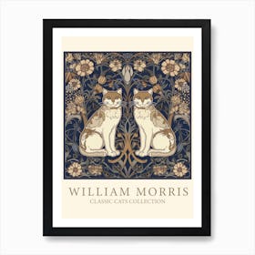 William Morris  Inspired  Classic Cats Blue And Brown Art Print
