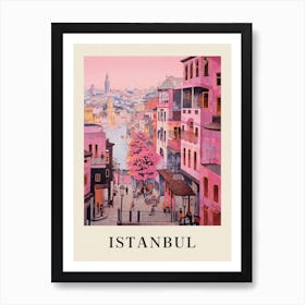 Istanbul Turkey 2 Vintage Pink Travel Illustration Poster Affiche