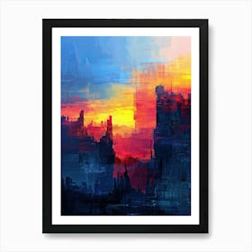 Abstract City At Sunset | Pixel Minimalism Art Series Art Print