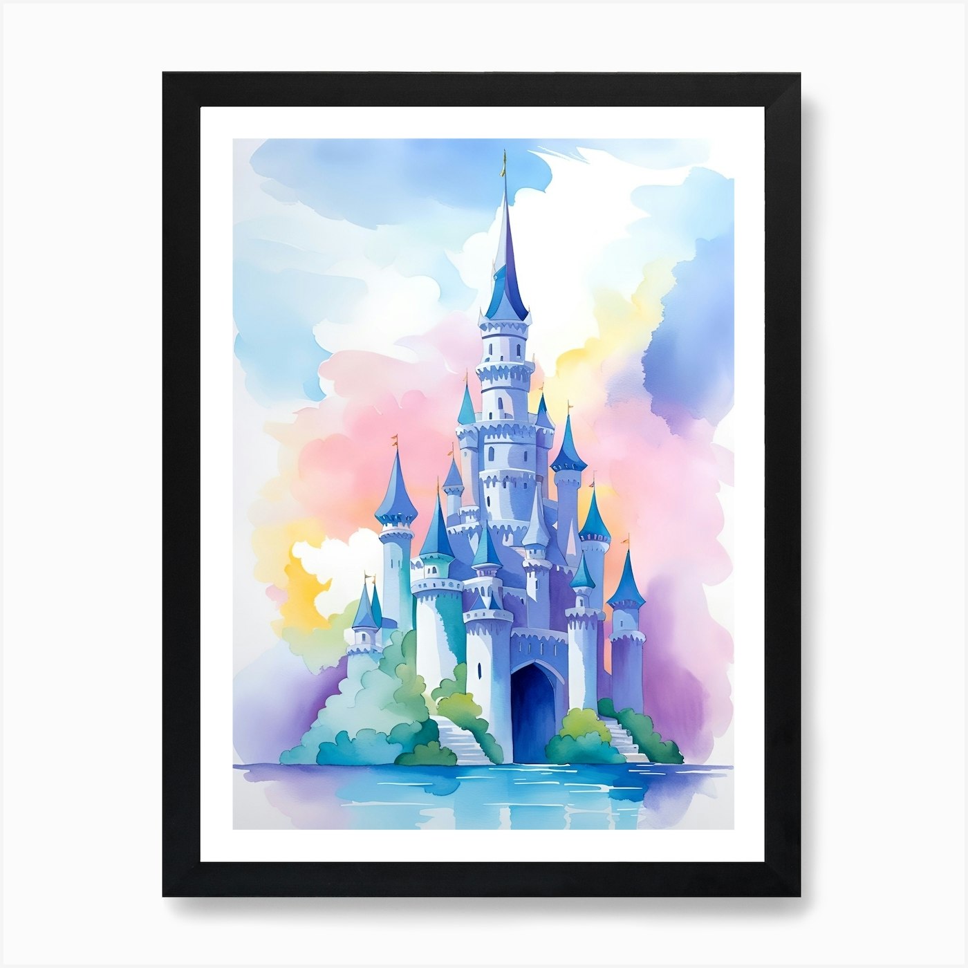 Disneyworld Cinderella's Castle Disney Art Illustration Watercolor Bedroom  Nursery Decor 