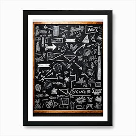 Blackboard Covered In A Collage Of Hand Drawn Icons Arrows And Abstract Doodles Symbolizing Direc (1) Art Print