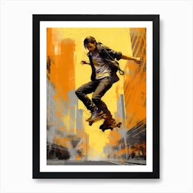 Skateboarding In New York City, United States Drawing 2 Art Print