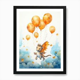 Seahorse Flying With Autumn Fall Pumpkins And Balloons Watercolour Nursery 3 Art Print