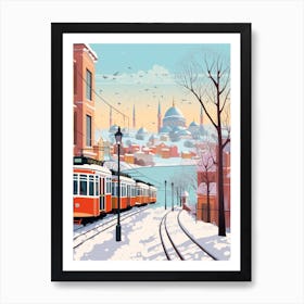 Vintage Winter Travel Illustration Istanbul Turkey 1 Art Print