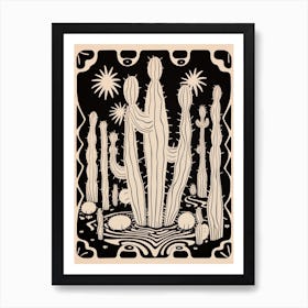 B&W Cactus Illustration Fishhook Cactus 1 Art Print