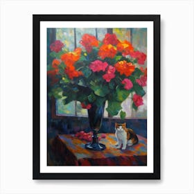 Anthurium With A Cat 1 Art Print