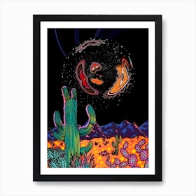 Positive energy - cactus - love - colors - universe - photo montage Art Print