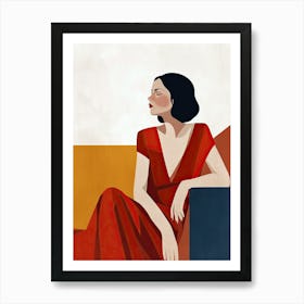 Woman In Red Dress, Minimalism Art Print