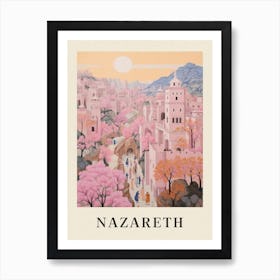 Nazareth Israel 4 Vintage Pink Travel Illustration Poster Art Print