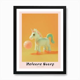 Toy Unicorn Playing Soccer Orange Pastel Poster Art Print