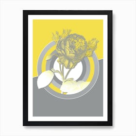 Vintage Centifolia Roses Botanical Geometric Art in Yellow and Gray n.137 Art Print