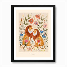 Folksy Floral Animal Drawing Lion 4 Poster Art Print