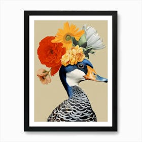 Bird With A Flower Crown Mallard Duck Art Print