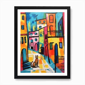 Painting Of A Cat In Venice Italy 2 Art Print