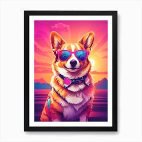 Corgi Dog Sunset Art Print