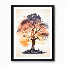 Watercolor Tree At Sunset Bedroom Art Print 1 Art Print