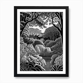 Brooklyn Botanic Garden, 1, Usa Linocut Black And White Vintage Art Print