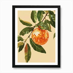 Disco Ball In Orange Tree Green Leaves Kitchen Art Print