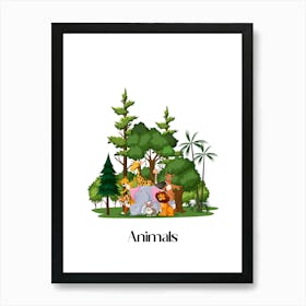 55.Beautiful jungle animals. Fun. Play. Souvenir photo. World Animal Day. Nursery rooms. Children: Decorate the place to make it look more beautiful. Art Print