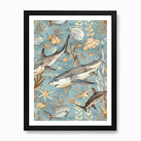 Pastel Blue Isistius Genus Shark Illustration Art Print
