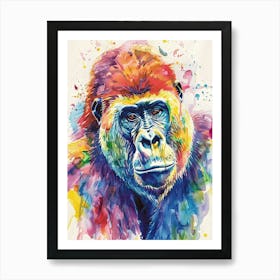 Gorilla Colourful Watercolour 1 Art Print