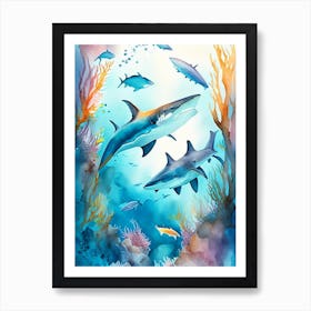 Shark Close Up 4 Watercolour Art Print
