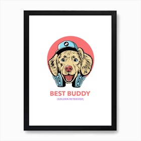 Best Buddy Golden Retriever 1 - design-maker-featuring-friendly-pet-illustrations Art Print