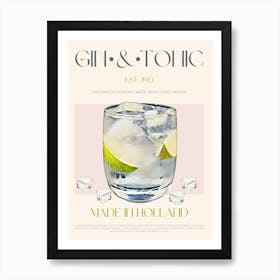 Gin & Tonic Cocktail Mid Century Art Print