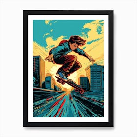 Skateboarding In Montreal, Canada Comic Style 1 Art Print