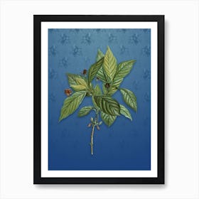 Vintage Alpine Honeysuckle Plant Botanical on Bahama Blue Pattern n.1568 Art Print