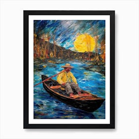 Kayacking In The Style Of Van Gogh 4 Art Print