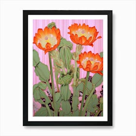 Mexican Style Cactus Illustration Echinocereus Cactus 1 Art Print