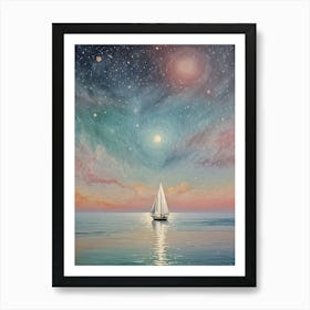 Sailboat In The Cosmic Night Sky Poster