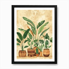Watercolor Plants In Pots Art Print