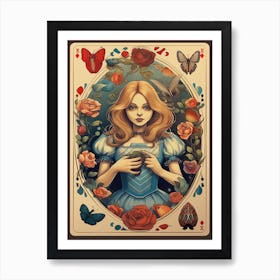 Alice In Wonderland Vintage Playing Card 3 Art Print