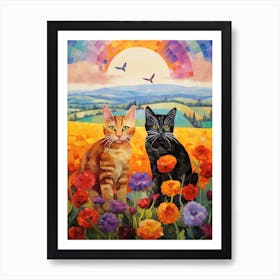 Two Cats With A Rolling Hill Background Art Print