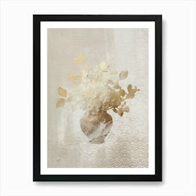 Gold and Beige Flowers in Vase Abstract Artwork Art Print