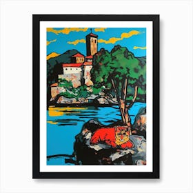 A Painting Of A Cat In Isola Bella, Italy In The Style Of Pop Art 01 Art Print