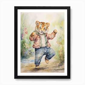 Tiger Illustration Dancing Watercolour 3 Art Print